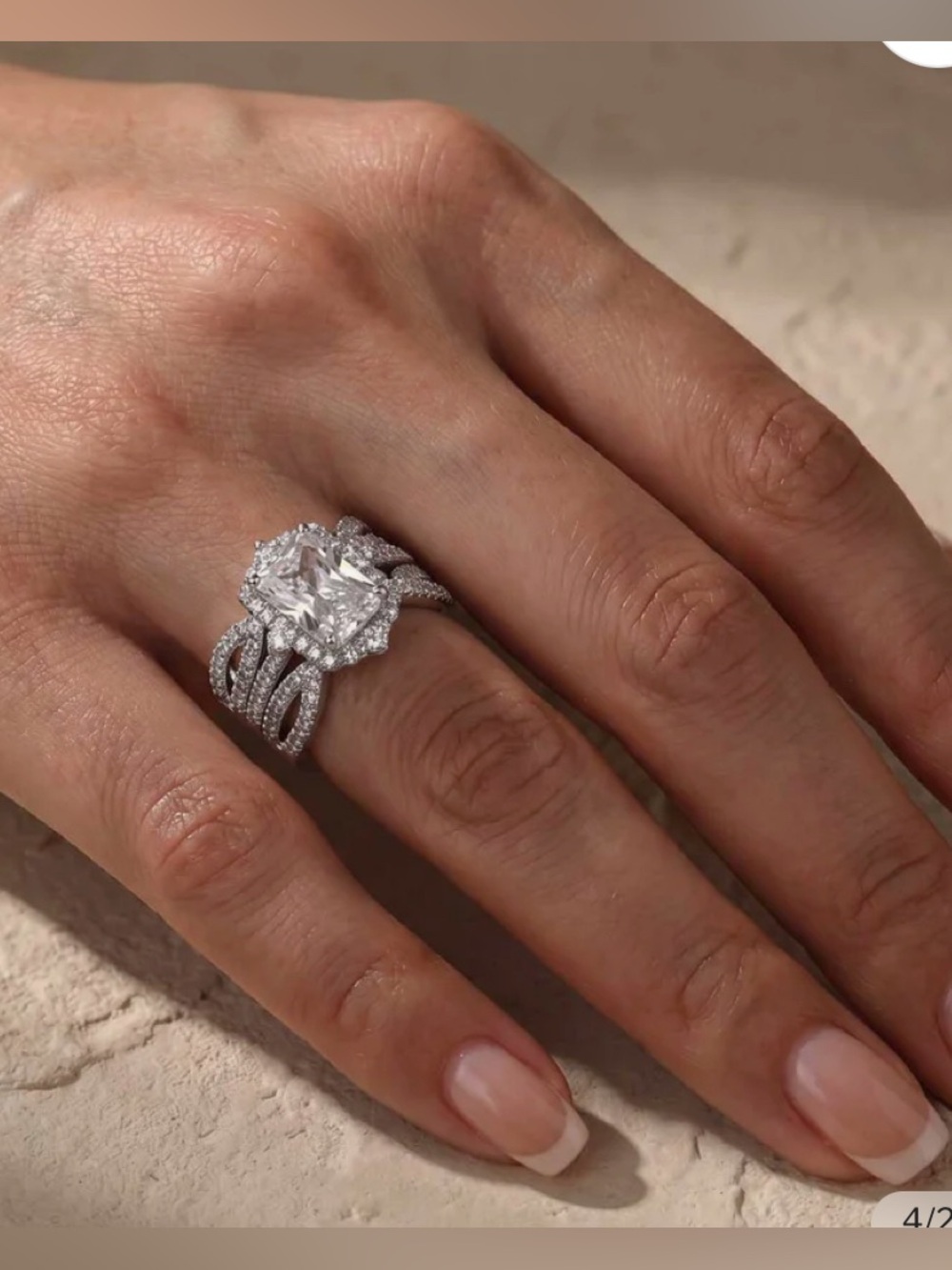 Radiant White Halo Engagement Ring with Pave Split-Shank - size 9